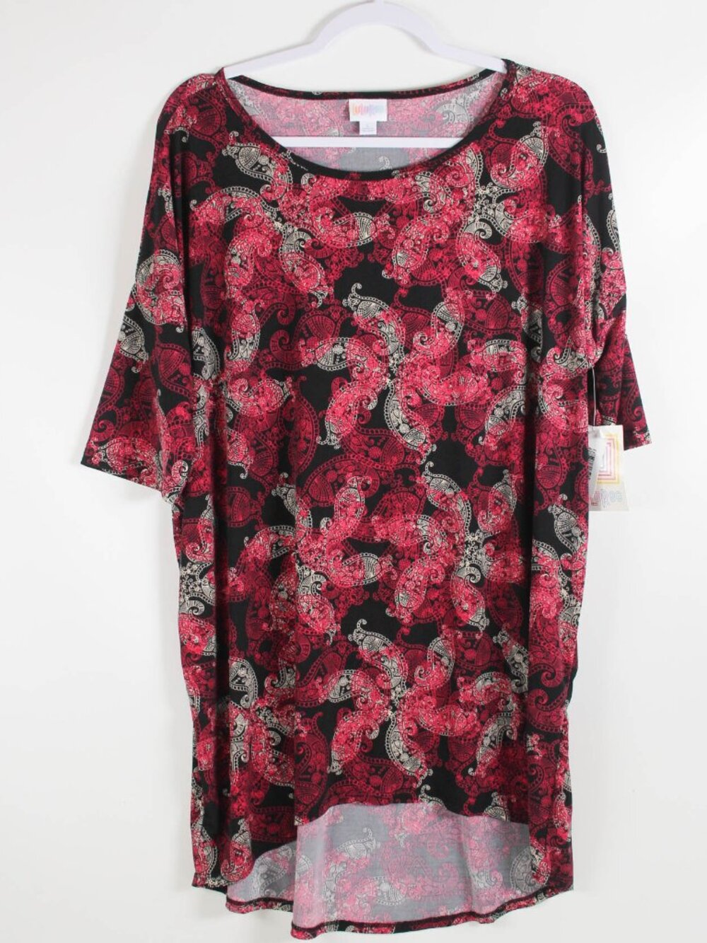 NWT LuLaRoe Irma Tunic L Black Pink Paisley High Low Top